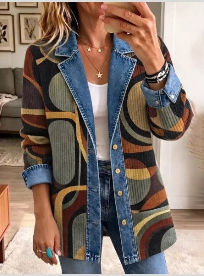Leopard print denim jacket women's long-sleeved casual cardigan autumn loose jacket FF303339