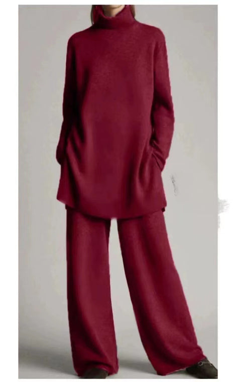 New knitted solid color turtleneck loose casual two-piece set m301793