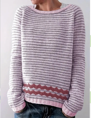Rundhalsausschnitt, farblich passender, lockerer, modischer Pullover, Strickpullover m300485 