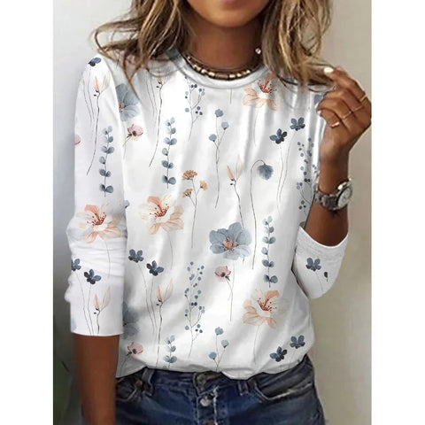 Langarm T-Shirt Damen Einfarbig Blume m300934 