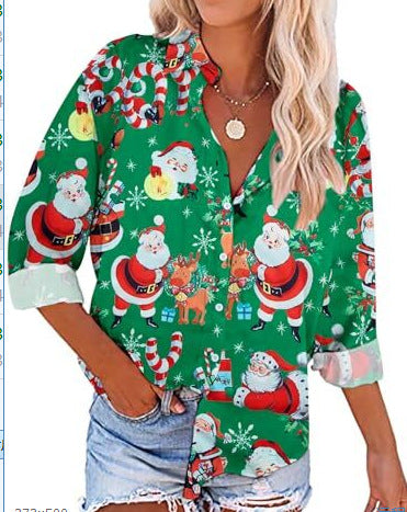 Digital Print Long Sleeve Shirt Urban Lady Print Top M302358