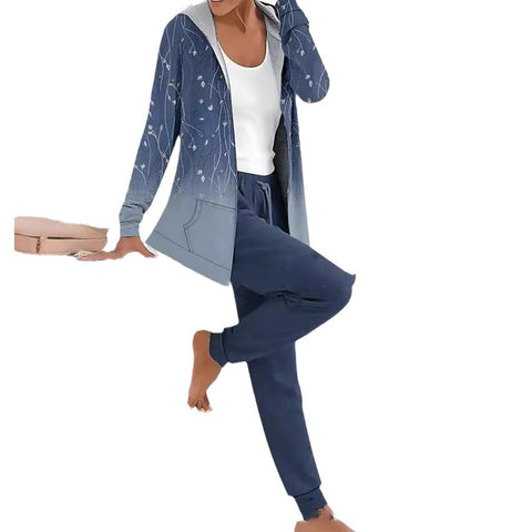 Hooded cardigan top trousers two-piece set m302266