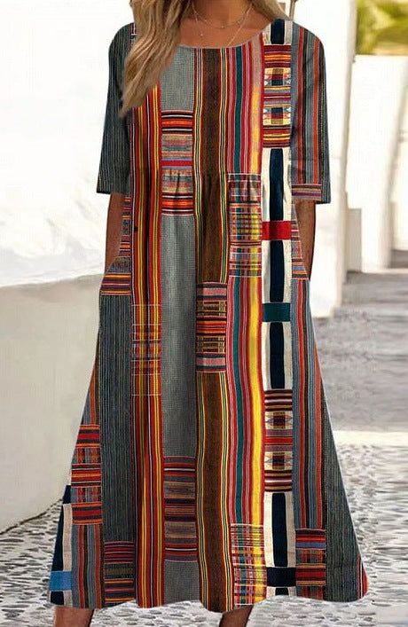 Up and down splicing pocket size printing large wide dress m302623-2
