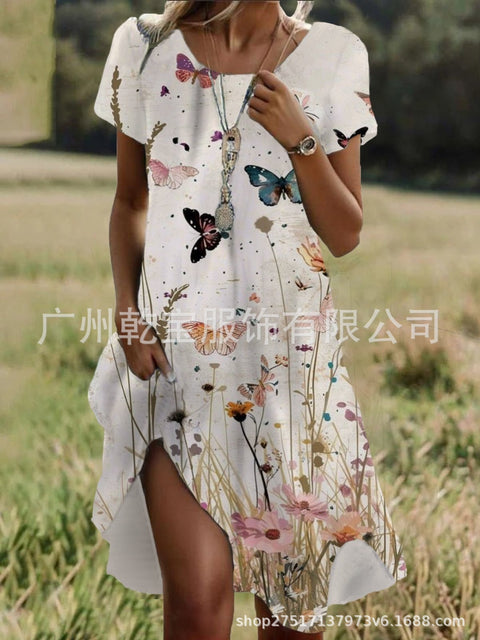 Floral print crew neck casual dress FF303190