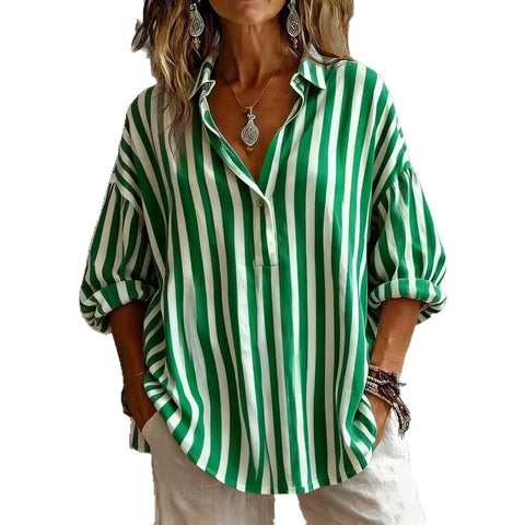 Long Sleeve Pullover Striped Loose Women's Shirt FF303109