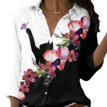 Digital Print Long Sleeve Shirt Urban Lady Print Top M302358