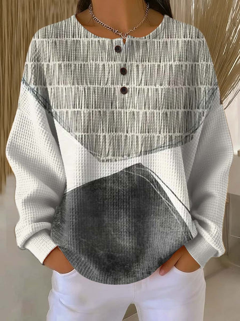 3D digital printing loose casual waffle stand-up collar long sleeve m303065