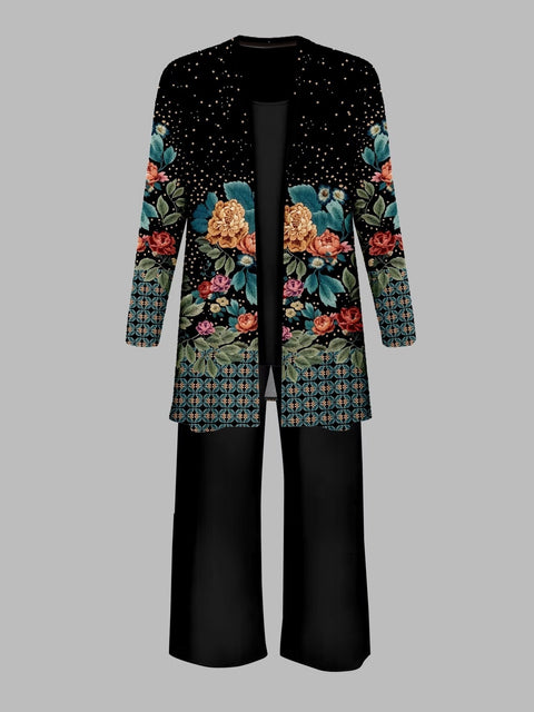 Jacket with vest top and elegant slacks 3-piece women's set m302760