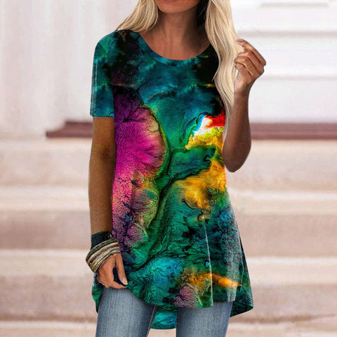 Casual ethnic style retro printed short-sleeved T-shirt m302728
