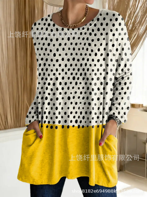 3D printed women's new medium and long pocket round neck pullover fashion T-shirt m303192