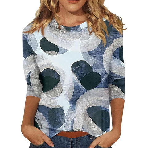 Pull ras du cou à manches sept-quarts et imprimé 3D de fleurs et de plantes m300615 