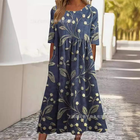 Loose fashion premium V-neck print dress m302742