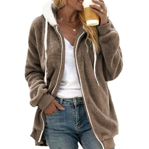 Neue Herbst- und Winterjacke mit lockerem Plüschreißverschluss und Kapuze m300464 
