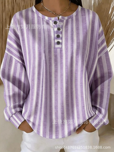 Digital Printed Women's Loose Casual Striped Fashion Pullover M303048