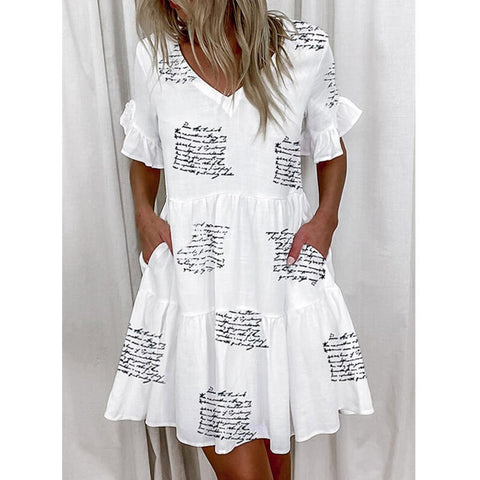 Short Print Ruffled Pocket Dress M300182