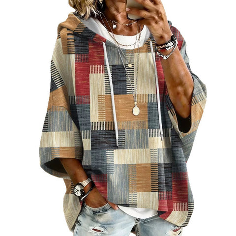Autumn and winter women's new plaid contrasting color printing women's casual sweater FF303267