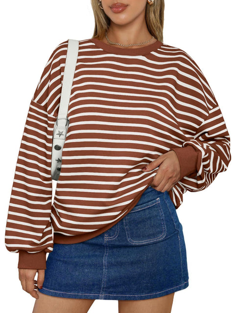 Herbst und Winter neue Farbe gestreiften Rundhalsausschnitt lose Sweatshirt Pullover m300527 