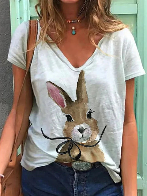 Spring new rabbit pattern printed short-sleeved crew neck T-shirt m302418