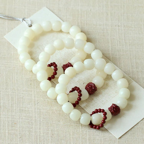 Natürliches weißes Jade-Bodhi-Wurzel-Eimer-Perlenarmband Zinnober-Erwachen-Löwe-Handgelenk-Scheiben-Handspiel-Armband Weiblicher Finger-Weichlaufring m3331301