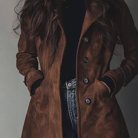 Jacket lapel suede long trench coat m302231