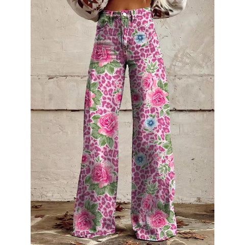 3D heat transfer flared pants simulation denim trousers loose pants m301550