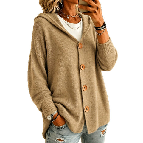 Button knitted hooded cardigan sweater jacket m303202
