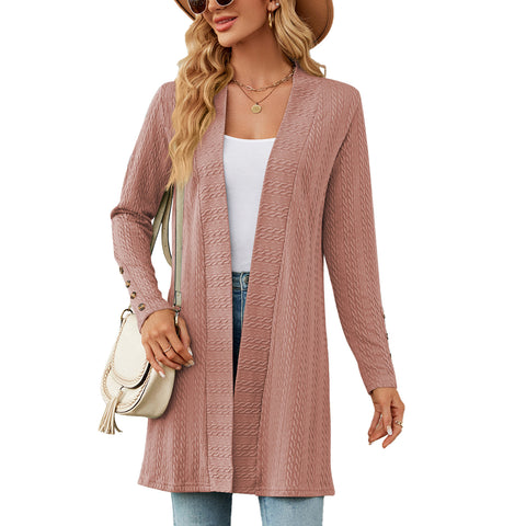 Neue einfarbige Button-Down-Strickjacke mit langen Ärmeln und lockerem Schnitt m300426 