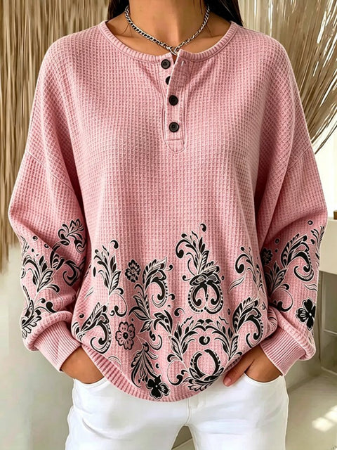 Women's new retro delicate flower print sweater FF303313