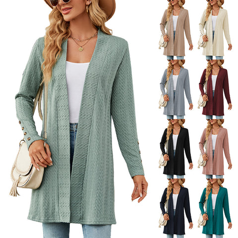 Neue einfarbige Button-Down-Strickjacke mit langen Ärmeln und lockerem Schnitt m300426 