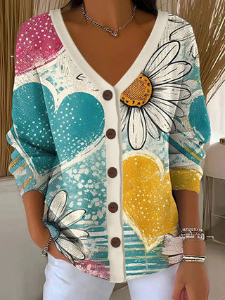 3D Digital Printed Women's Shoulder Cardigan Sweater FF303400