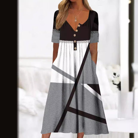 Bedrucktes Button-Down-Cardigan-Kleid mit Taschen m300714 