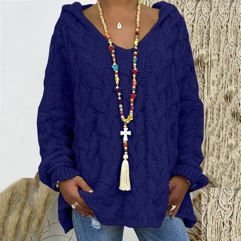 Einfarbiger Twist-Strick-Hoodie m300492 