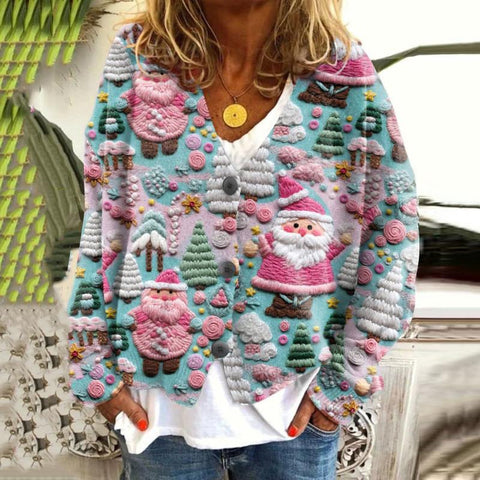 New Christmas abstract print casual cape jacket cardigan sweater m301665