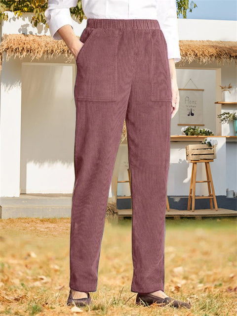 Women's solid color elastic waist striped straight casual pants women's m301568