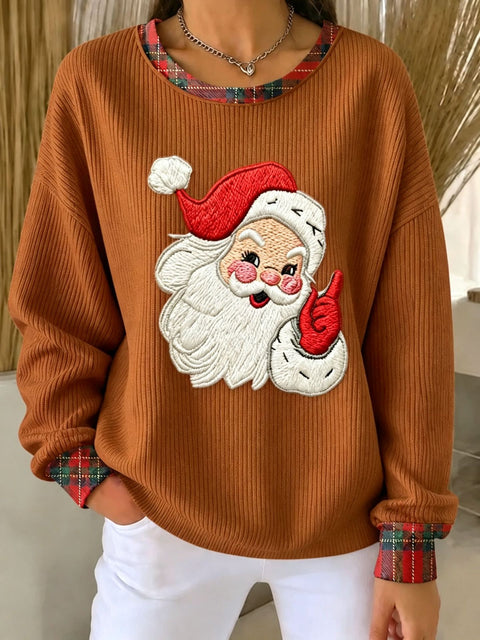 Christmas Day Old Man Printed Crew Neck Long Sleeve Casual Pullover Sweater FF303501