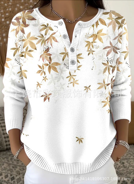 New Christmas sweater casual print cute button-up women's top FF303407