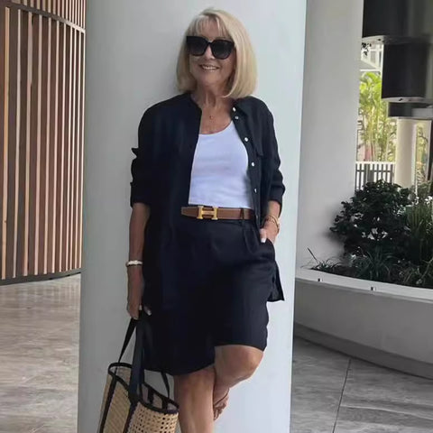 Women's cardigan top shorts two-piece set m302302