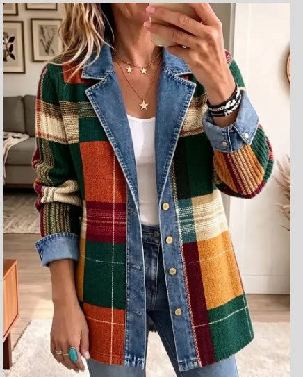 Leopard print denim jacket women's long-sleeved casual cardigan autumn loose jacket FF303339