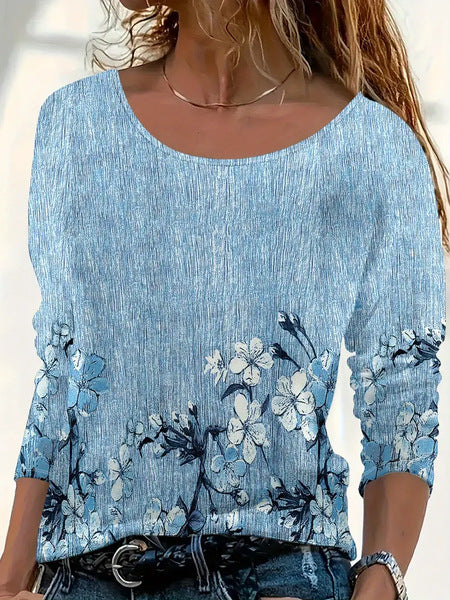 Crew neck temperament elegant style printing long-sleeved women's clothing m301661