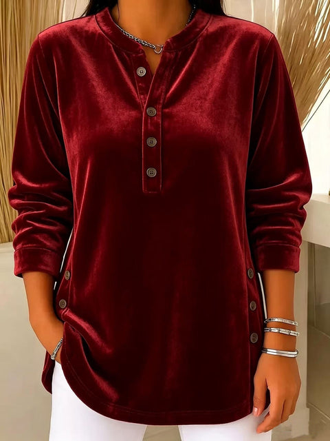 Women's Velvet Casual Loose V-Neck Button Long Sleeve Women's Shirt FF303380
