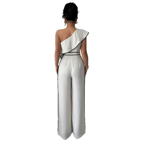Eleganter Overall mit schrägen Schultern und weitem Bein und Hose im Windstil, m301391 