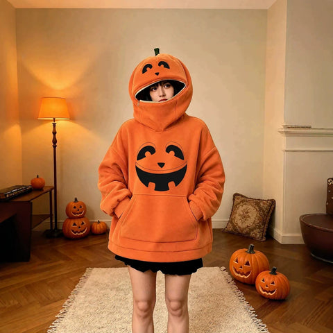Halloween pumpkin sweater loose hooded top m303232