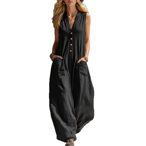 New spring and summer women's casual linen cotton sleeveless jumpsuit m302841