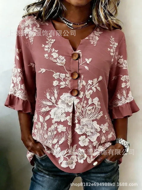 3D digital printing floral pattern women's long-sleeved buckle cardigan top m302703