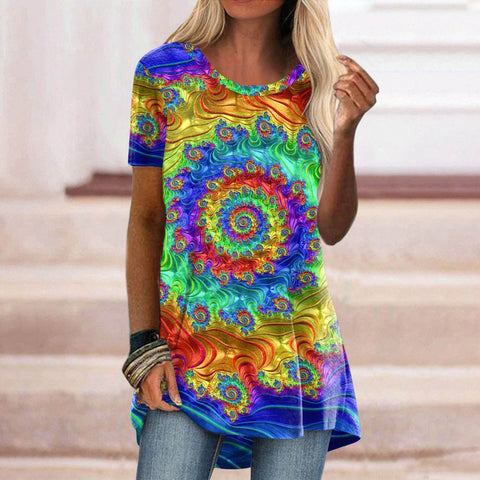 Casual ethnic style retro printed short-sleeved T-shirt m302728