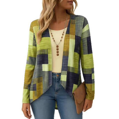 Casual Crew Neck Long Sleeve Cardigan Digital Printing Women's T-Shirt FF303113