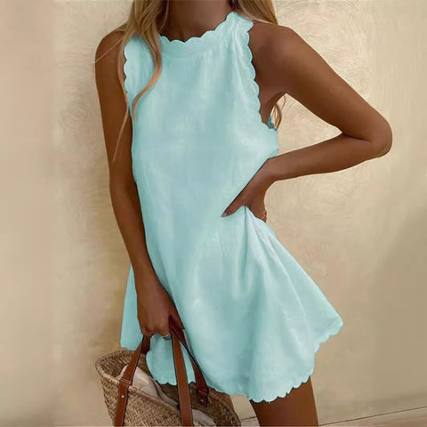 Einfarbiges ärmelloses, lockeres Damen-Westenkleid M300150 