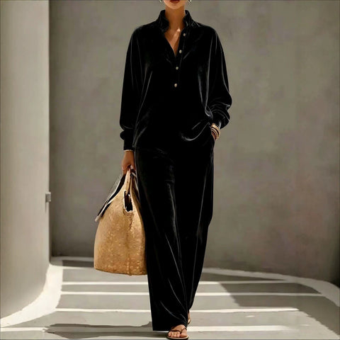 Fashion Golden Velvet Long Sleeve Top Pants Set m303225