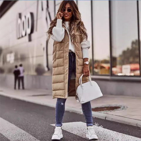 Einfarbige einreihige mittellange und lange Baumwolljacke mit Kapuze, Weste, Oberteil m300568 