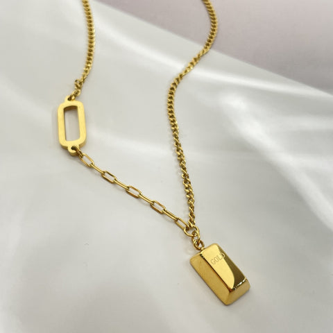 Collier riche en petites briques dorées, pendentif de luxe léger, m5010669